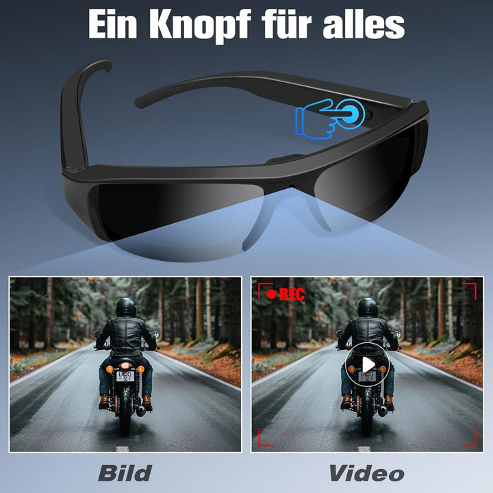 Klein Brillen Kamera HD 1080P, Tragbar Videorecorder ohne WLAN, Sonnenbrillen Action Kamera für Vide