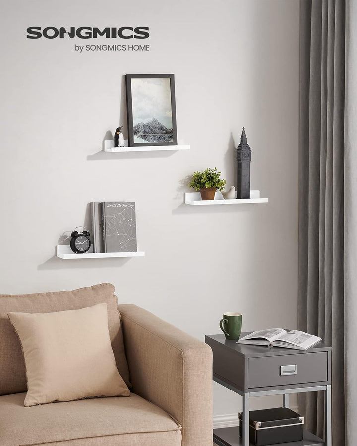 SONGMICS Wandregal, Schweberegal, 3er Set, 10 x 38 cm, Wandboard für Bilderrahmen und Bücher, Bilder