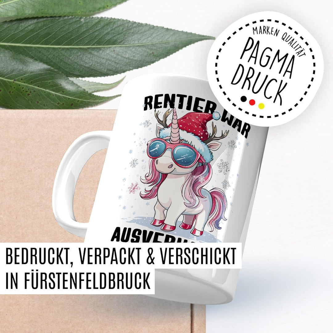 Tasse Weihnachten Geschenk Rentier war ausverkauft, Kaffeetasse Weihnacht Nikolaus Witz Humor Gesche