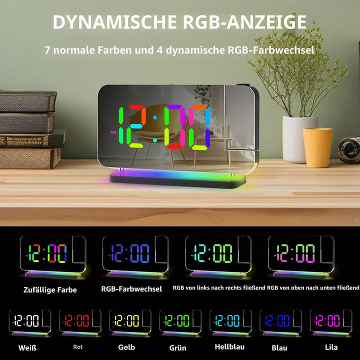 Cuteefun Projektionswecker, Wecker mit Projektion, Projektionsuhr mit Dualem USB C/A Ladeanschluss,
