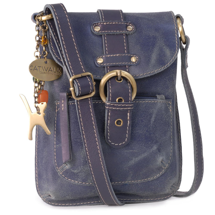 Catwalk Collection Handbags - Damen Antikleder Umhängetasche - Crossbody Bag/Lederhandtasche Klein -