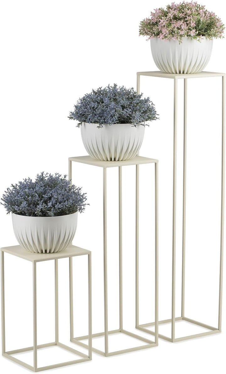 HowHomely Blumenständer Metall Cremefarben 100 cm Hoch - Solider und Robuster Blumenhocker Metall -