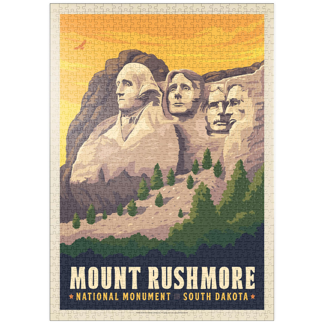 Mt. Rushmore National Memorial: Seitenansicht, Vintage Poster - Premium 1000 Teile Puzzle - MyPuzzle