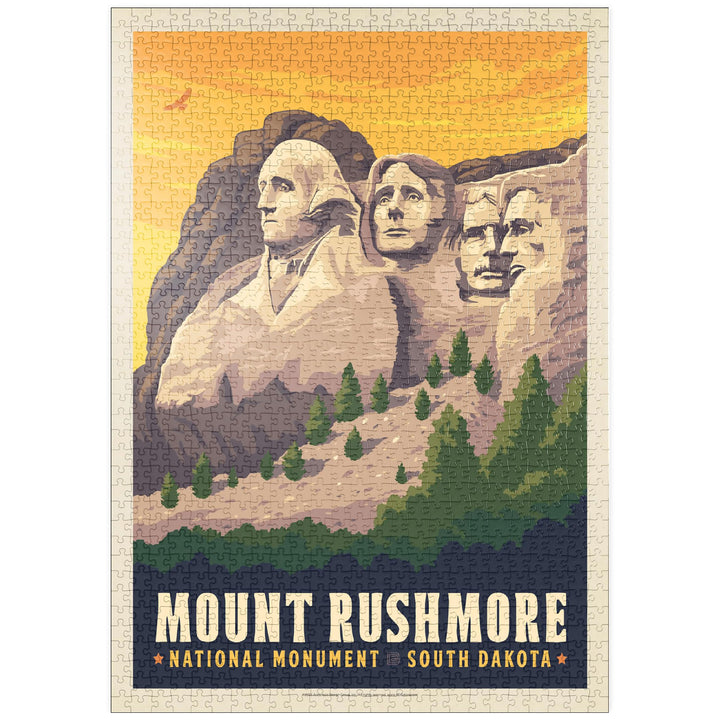 Mt. Rushmore National Memorial: Seitenansicht, Vintage Poster - Premium 1000 Teile Puzzle - MyPuzzle