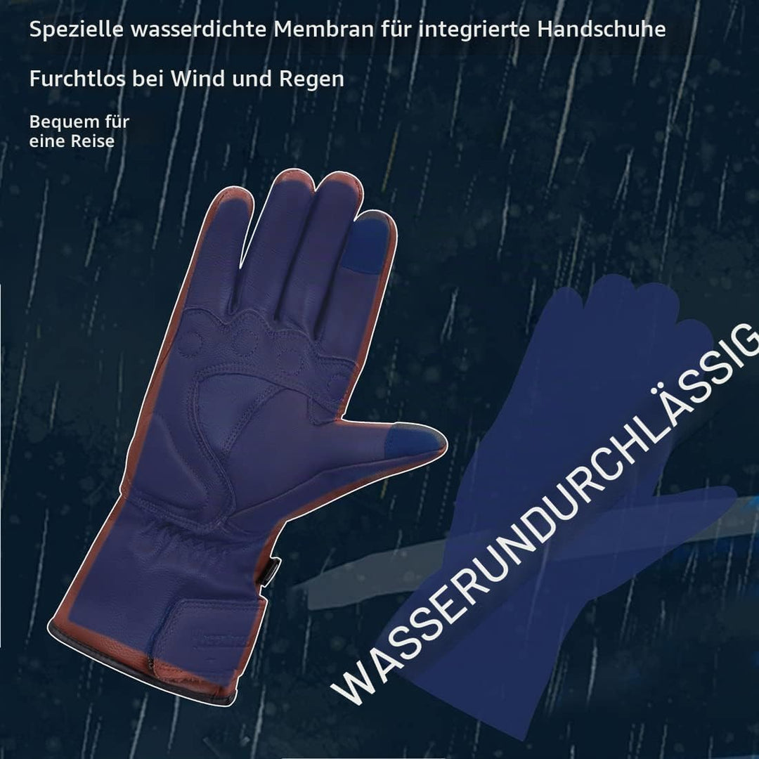 Harssidanzar Herren Winter Motorradhandschuhe,echtes Leder Vollfinger Touchscreen Thermisch gefütter