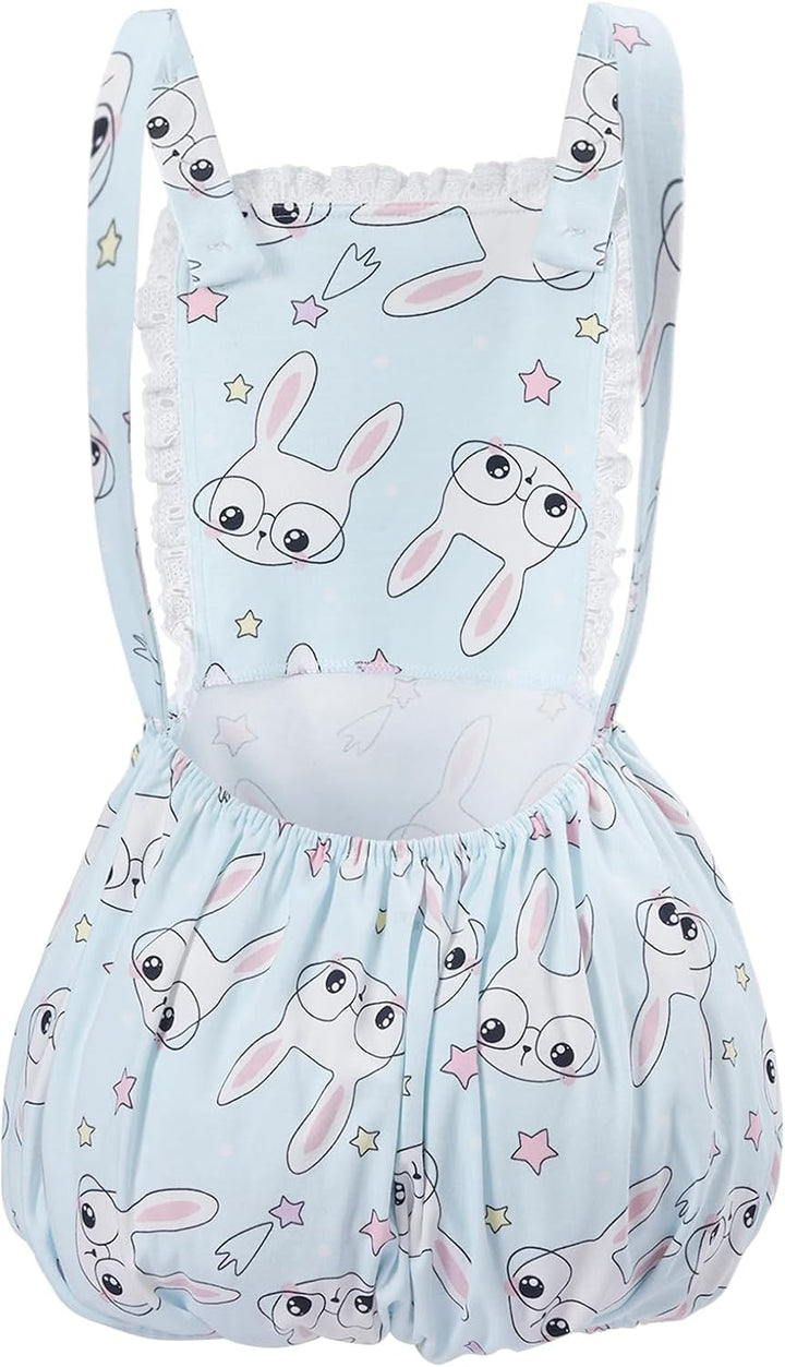 CutiePlusU Baumwolle Knopf Schritt Erwachsene Onesie Strampler Bodysuit Pyjamas- Full Print Overalls