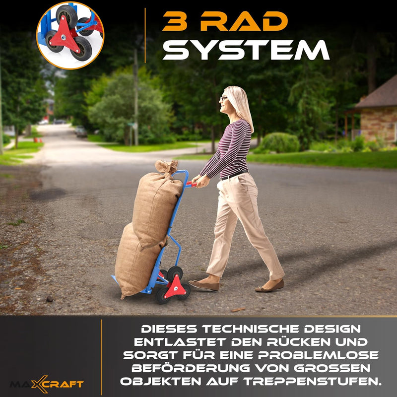MAXCRAFT Sackkarre Treppenkarre bis 150 kg klappbar Treppensackkarre Transportkarre Treppensteiger B