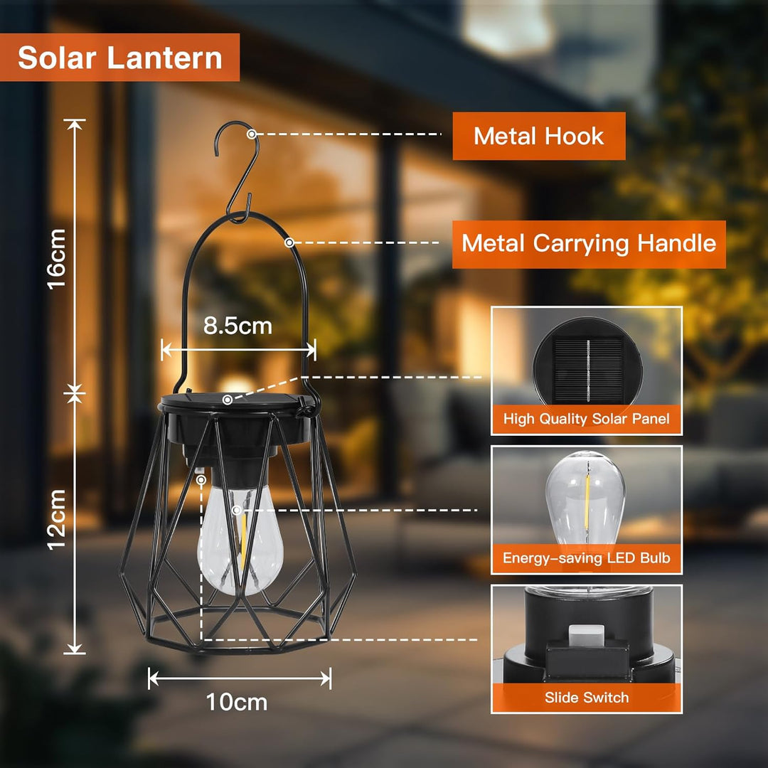 Ketom 2 Stück Solarlampen für Aussen Hängend, IP65 Wasserdicht Metall Solarlaterne für Aussen, LED S
