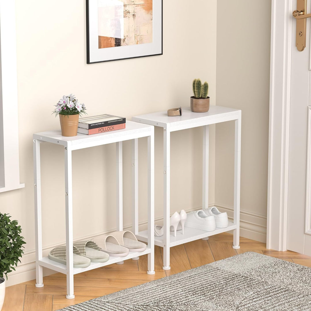 Schmaler Beistelltisch, Nachttisch, 2er Set, 2 Ablagen Nachttisch Schmal mit Stauraum, Sofa beistell