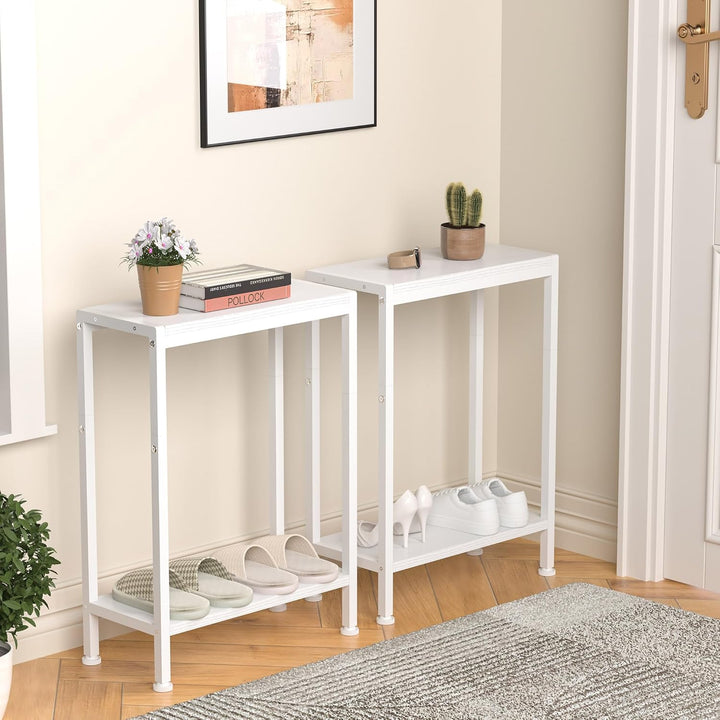 Schmaler Beistelltisch, Nachttisch, 2er Set, 2 Ablagen Nachttisch Schmal mit Stauraum, Sofa beistell