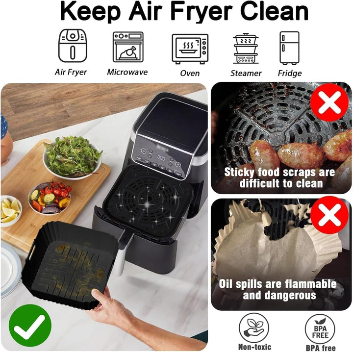 3 Stück Airfryer Silikonform für Heissluftfritteuse, Air Fryer Zubehör Wiederverwendba Silikon Einsa