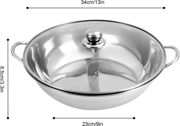 Hot Pot, Stainless Steel, 28/34cm,Twin Divided Hotpot, With Glass Lid Divider Mit Handgriff, Edelsta
