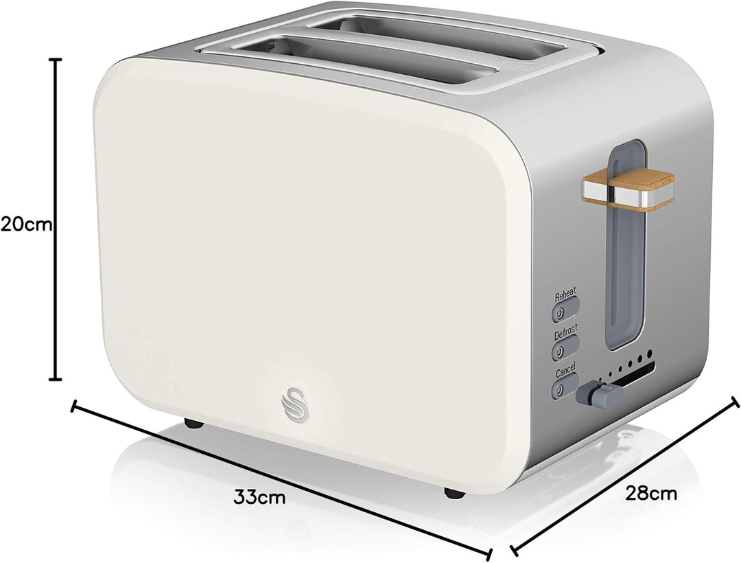 Swan Nordic Breitschlitz-Toaster mit 2 Scheiben, 3 Funktionen, 6 Bräunungsstufen, modernes Design, E