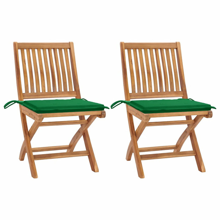 Tidyard 2X Teak Massiv Gartenstuhl mit Grünen Kissen Gartenstühle Klappstuhl Klappstühle Holzstuhl G