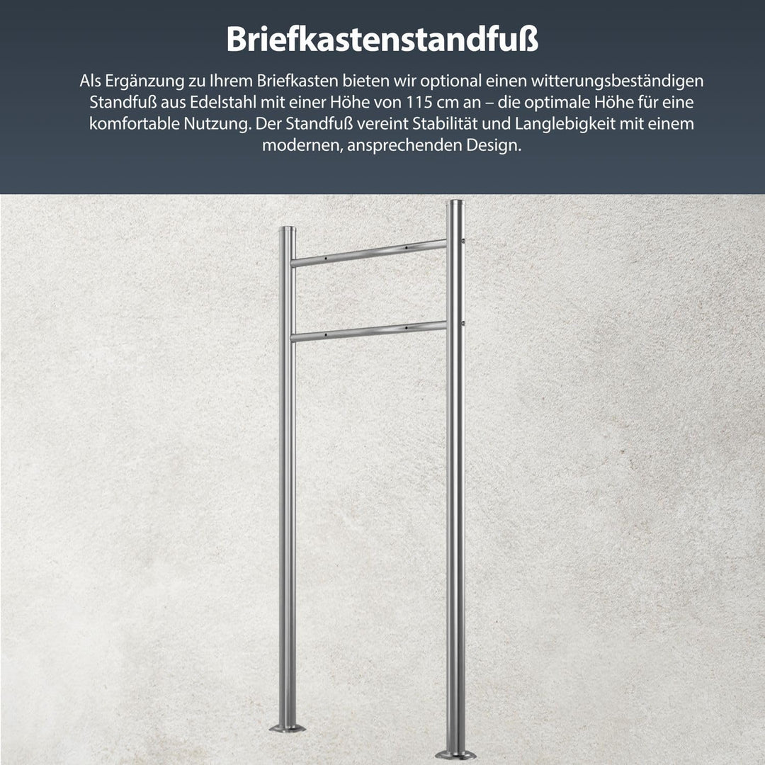 Briefkasten in Anthrazit RAL 7016 mit Standfuss freistehend - Postkasten Edelstahl Schild personalis