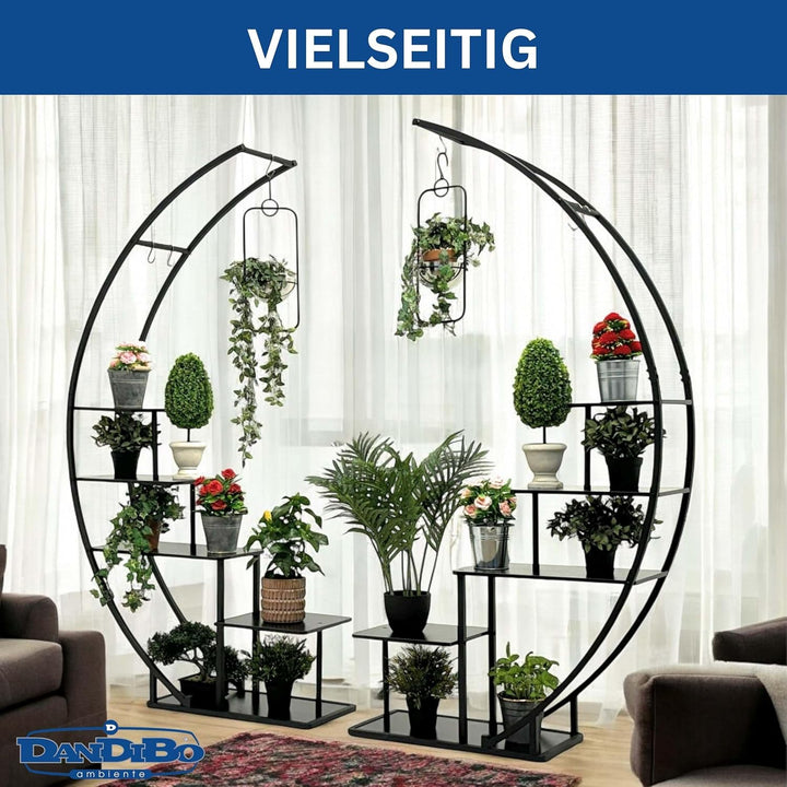 DanDiBo Blumenregal Indoor 170 cm Hoch Metall Schwarz Rund 96586 Blumentreppe Gross Halbrund Pflanze