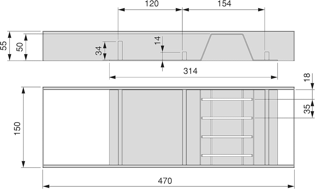 Emuca - Messerhalter für Schublade, 150x470 mm, Grau anthrazit, Stahl und Holz Messerhalter 150x470