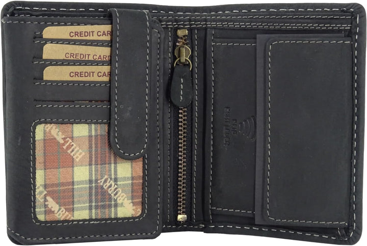 Echt-Leder Leder Geldbörse • Geldbeutel Damen und Herren mit RFID-Schutz • Portmonee mit Münzfach •
