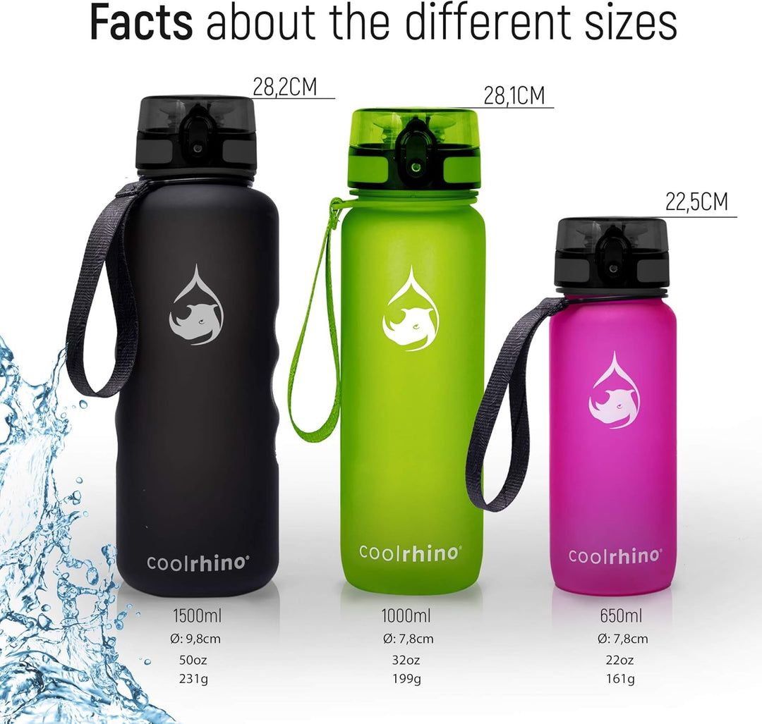 coolrhino Trinkflasche 350ml I 650ml I 1L I 1,5L für Sport, Outdoor, Schule, Fitness & Kinder - Wass