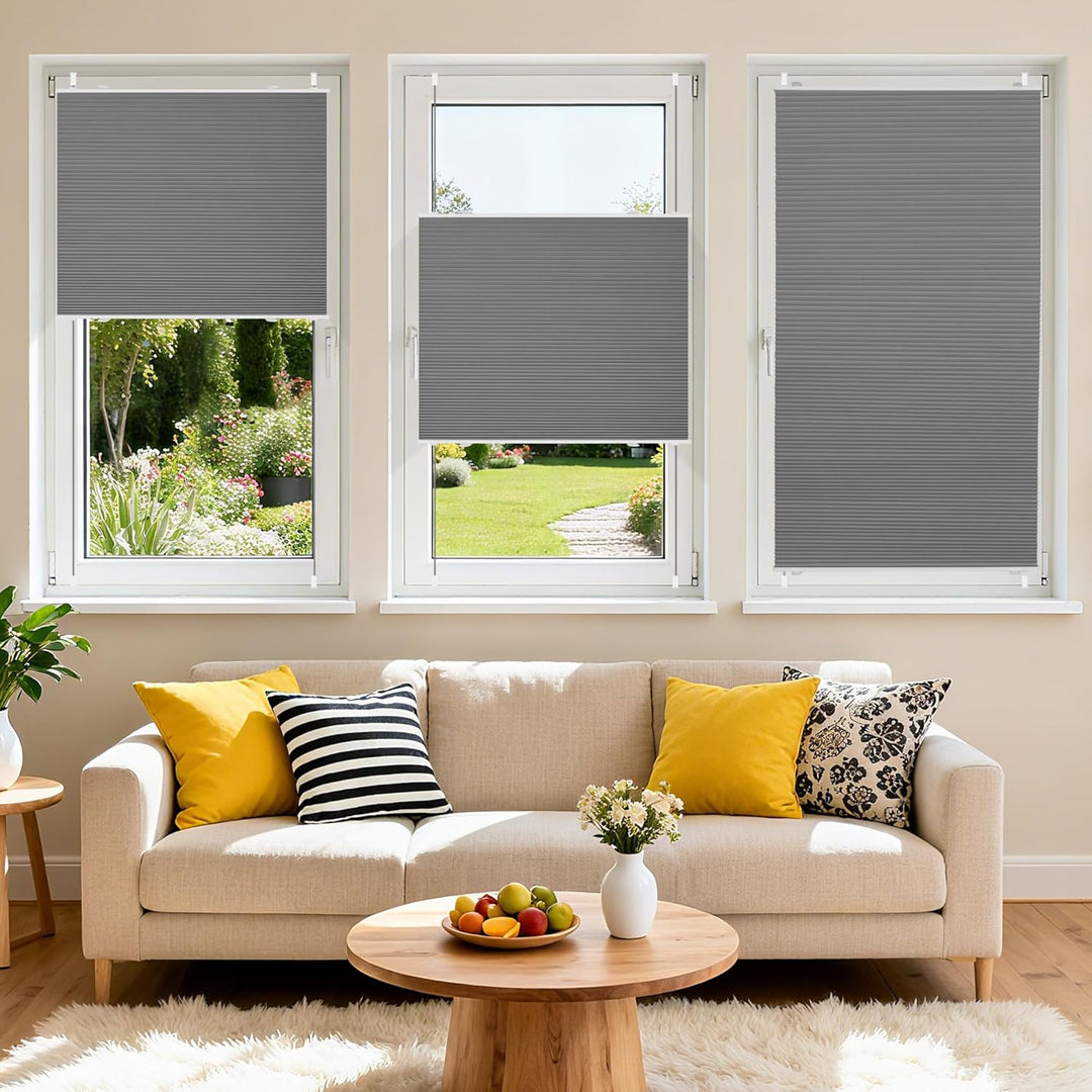 BelleMax Plissee Verdunklung Klemmfix Wabenplissee ohne Bohren Grau-Weiss 40x100cm(BxH), Thermo Verd
