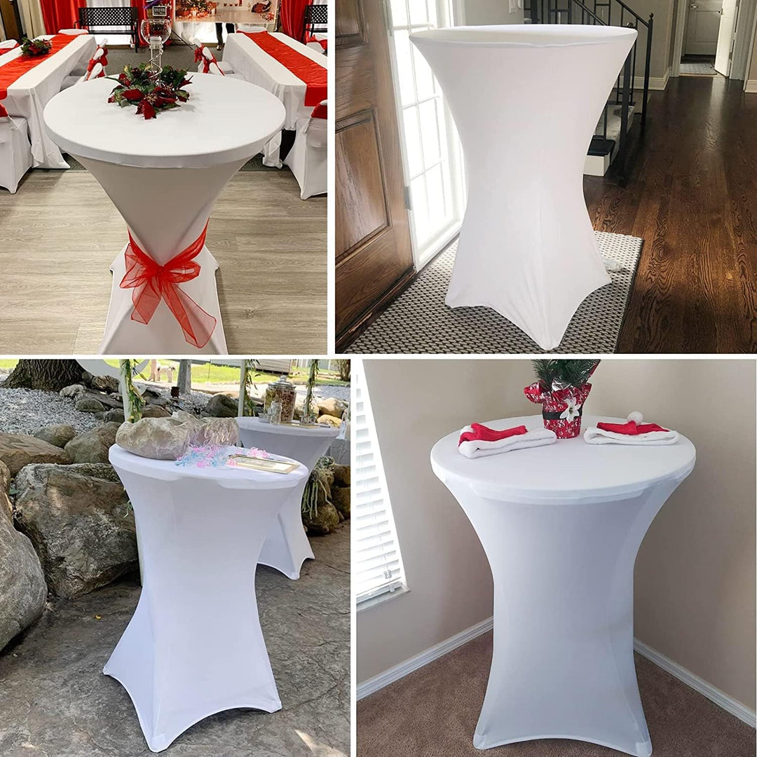 3 Stück Stehtisch Hussen, Stehtische Weiss, Stehtischhussen für Ø 70 cm, Stretch-Tischdecke mit Fuss