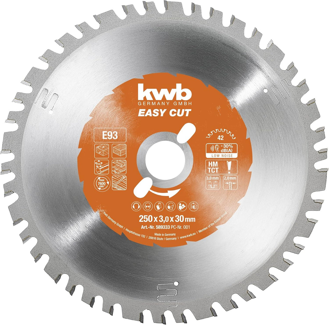 kwb Kreissägeblatt 250 x 30 mm, Made in Germany, Nagelfest, für Holz mit Metallresten, Universal Säg