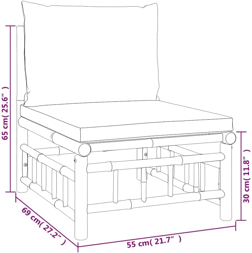 vidaXL 2-TLG. Garten-Lounge-Set mit Dunkelgrauen Kissen Bambus Eckteil + Mittelteil Dunkelgrau, Eckt