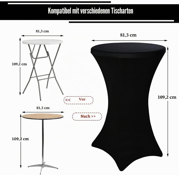 10er-Set Stretch Stehtisch Husse für Bistrotisch Ø 80-85 cm Elegante ,Verstärkung im Fussbereich,40°