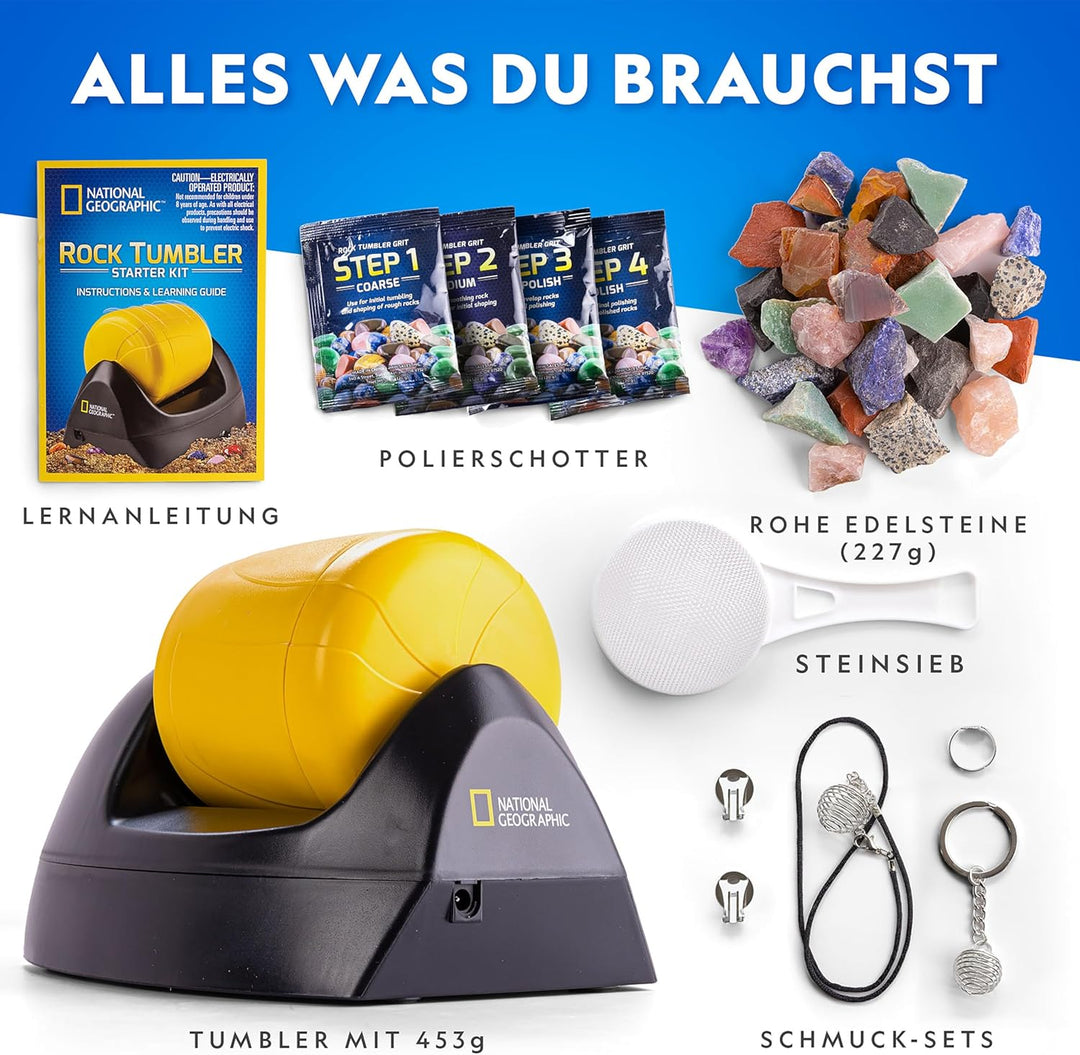 NATIONAL Geographic Starter Rock Metall, gummierter Schaft Tumbler Kit - Komplettes Steinpolierer-Se