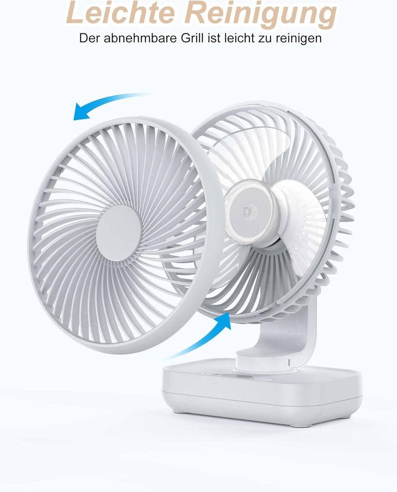 Joneytech Ventilator Leise Automatisch Oszillierend, 4000mAh Akku USB tischventilator 4 Geschwindigk