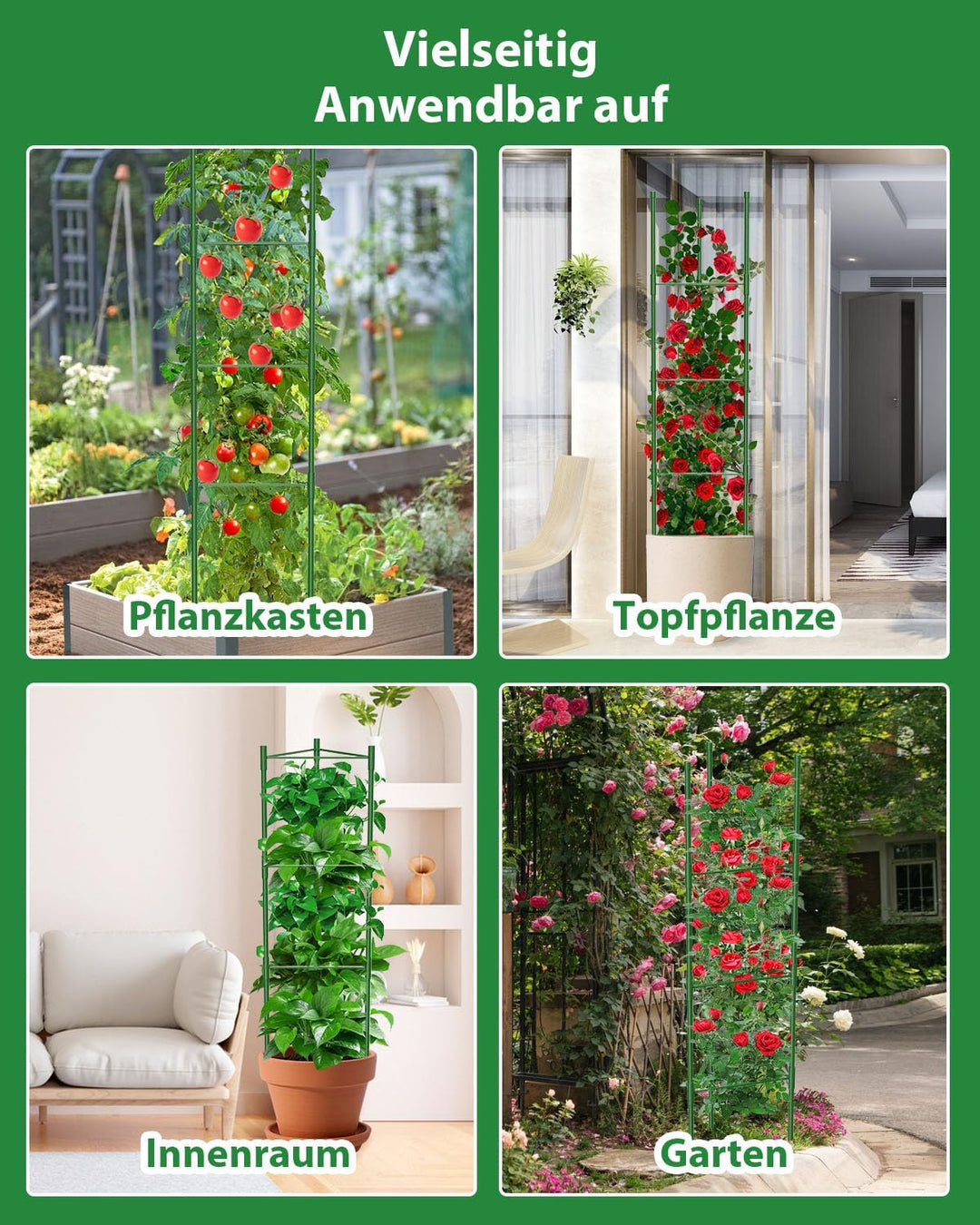 MYMULIKE Tomaten Rankhilfe 3 Stück, 130CM Pflanzenhalter für Tomate, Einstellbar Höhe Garten Rankhil