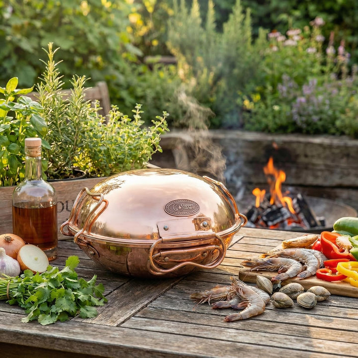 CopperGarden® Cataplana Bräter aus handverzinntem glattem Kupfer mit ca 24 cm Durchmesser I Portugie
