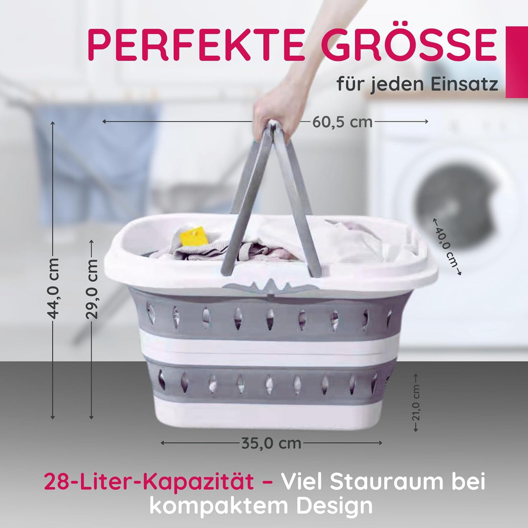 Suleno® Faltbarer Korb mit Griff 28L - Wäschekorb faltbar - Platzsparender Aufbewahrungsbehälter - E