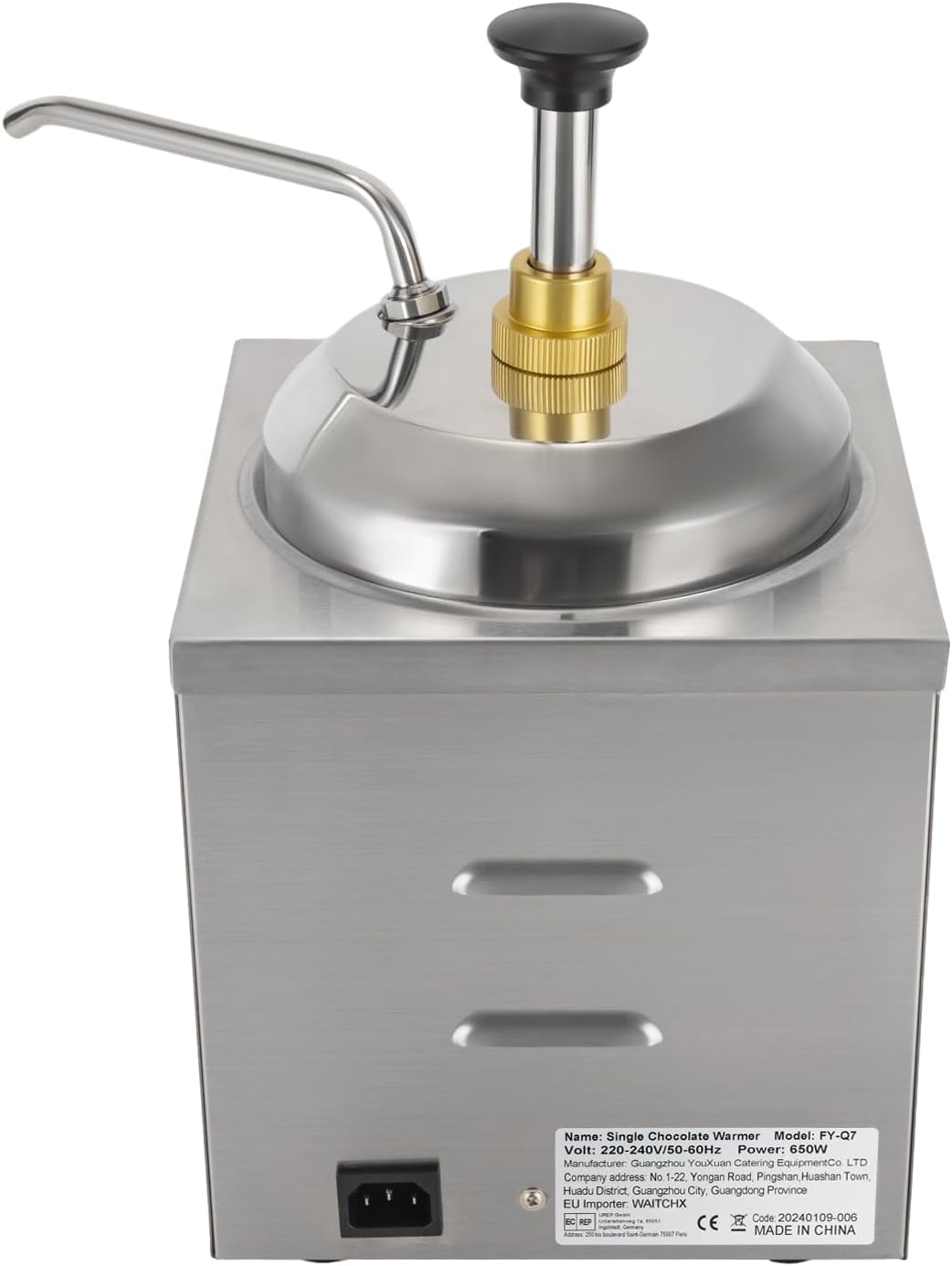 2L Sossenspender 220V 650W Elektrisch Saucenwärmer 201 Edelstahl Einzel-Saucenwärmer Spender Bäckere