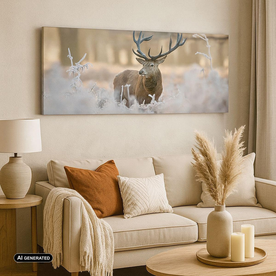 Panorama Bilder auf Leinwand Hirsch Wald Natur Leinwandbild 90x30cm Wandbilder Dekoration Wohnzimmer