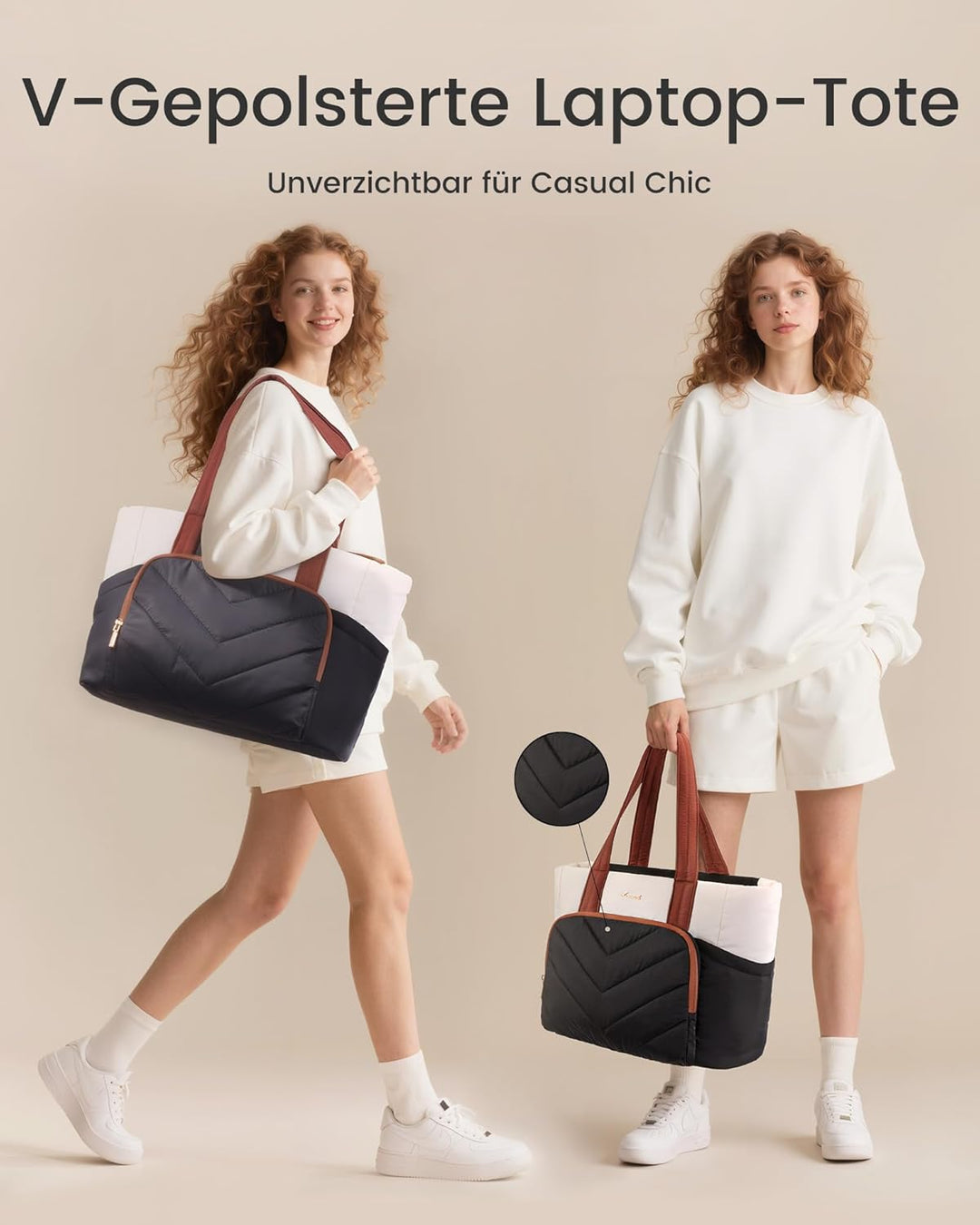 LOVEVOOK Shopper Tasche Handtasche Damen Gross, Leicht Puffer Arbeitstasche mit grossem Wasserflasch