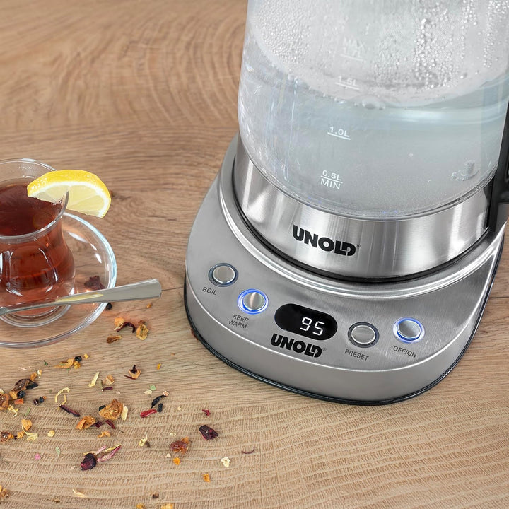 Unold Samowar Selin 18215 Samowar 2-in-1 Teekocher & Wasserkocher 1,7L + 1,0L Teekanne Borosilikatgl