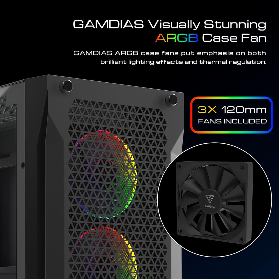 GAMDIAS Athena P1 ATX Mid Tower Gaming-PC-Gehäuse mit gehärtetem Glas und hervorragendem Luftstrom-D