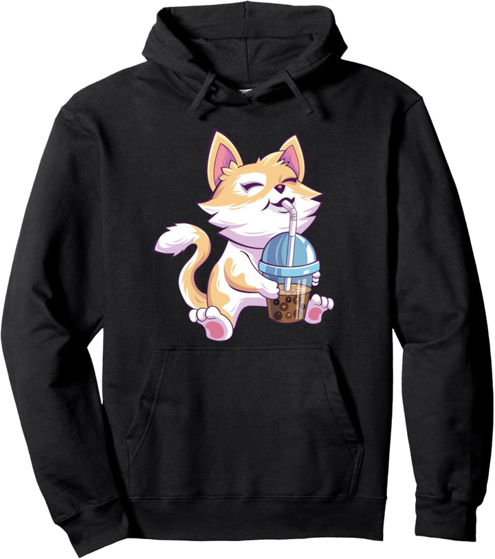 Anime Cat Boba Bubble Tea Japanese Kawaii Boba Milk Tea Neko Pullover Hoodie