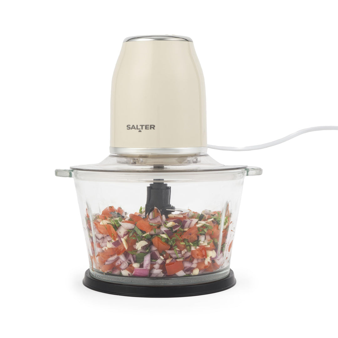 Salter Retro Cream Food Chopper - Elektrisch 1,2 Liter, 2 Geschwindigkeitsstufen, Doppelte Edelstahl