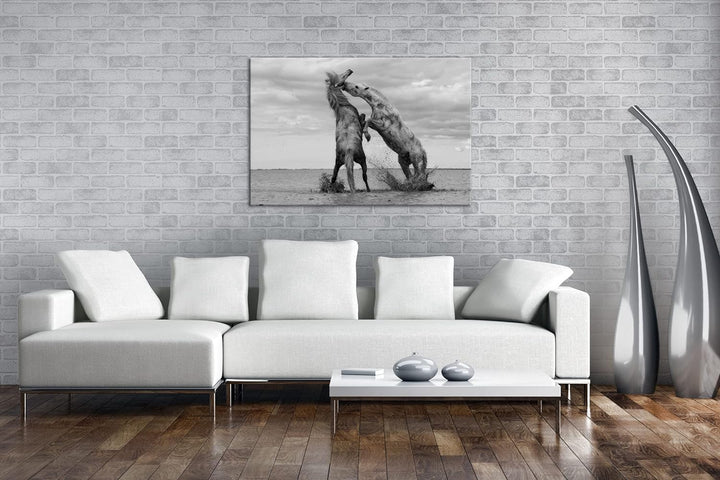deyoli Schwarz Weiss kämpfende Pferde Format: 100x70 als Leinwandbild, Motiv fertig gerahmt auf Echt