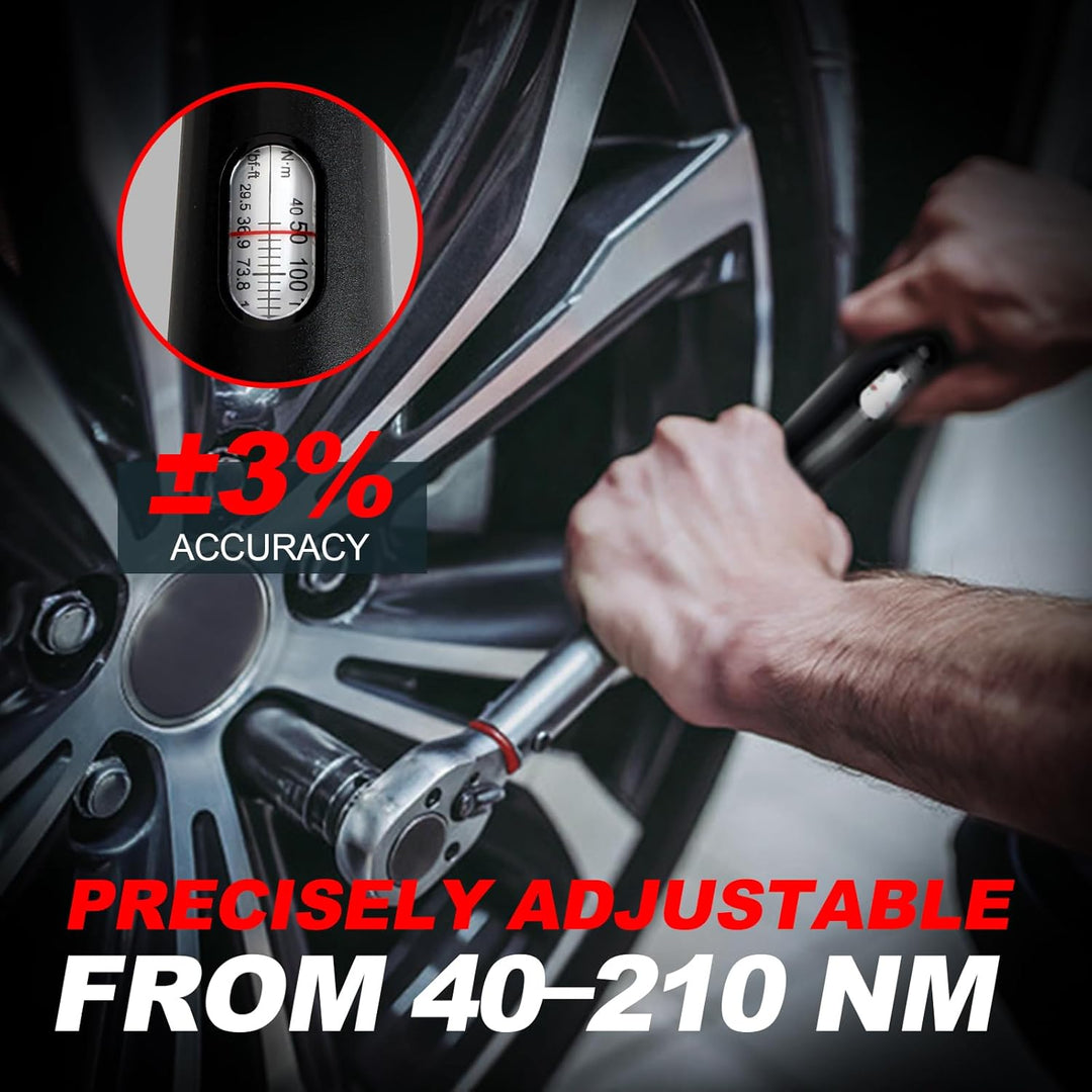 Hairich Drehmomentschlüssel Auto 1/2 Zoll, 40–210 Nm, ±3% Genauigkeit – Präziser Torque Wrench mit S
