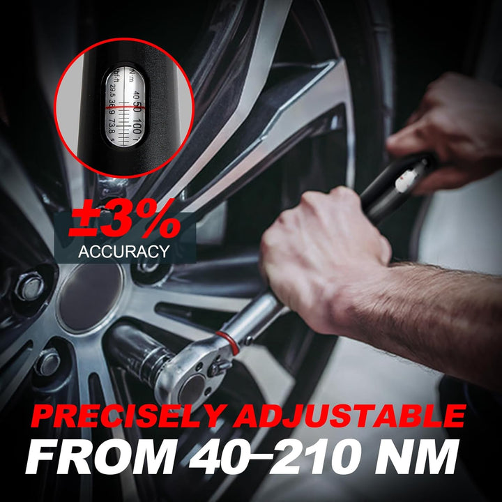 Hairich Drehmomentschlüssel Auto 1/2 Zoll, 40–210 Nm, ±3% Genauigkeit – Präziser Torque Wrench mit S