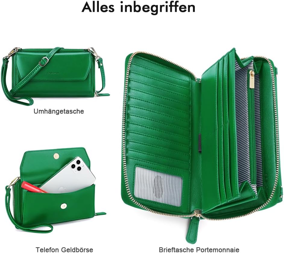 nuoku Geldbörse Damen mit RFID, Kleine Portemonnaie Damen mit Kreditkarten Etuis, Handytasche zum Um