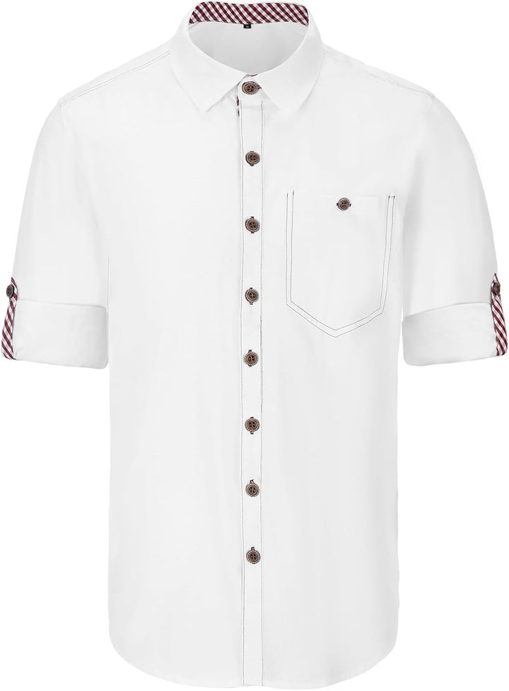 Dirndlparty Trachtenhemd Herren, 100% Baumwolle Oktoberfest Hemd Herren Langarm Freizeithemd für Män