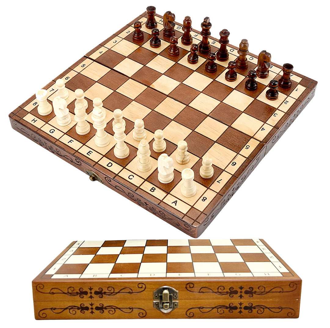 Syrace Schachspiel Schach Schachbrett aus Holz für Kinder und Erwachsene, Zusammenklappbar, Handgefe