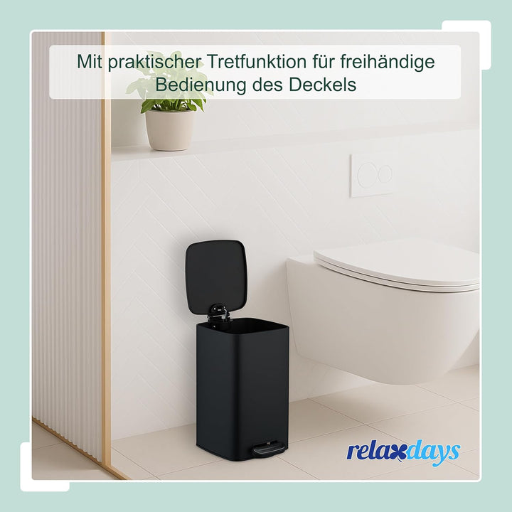 Relaxdays Kosmetikeimer, 8 L, Absenkautomatik, entnehmbarer Inneneimer, Metall, Bad Mülleimer, inkl.