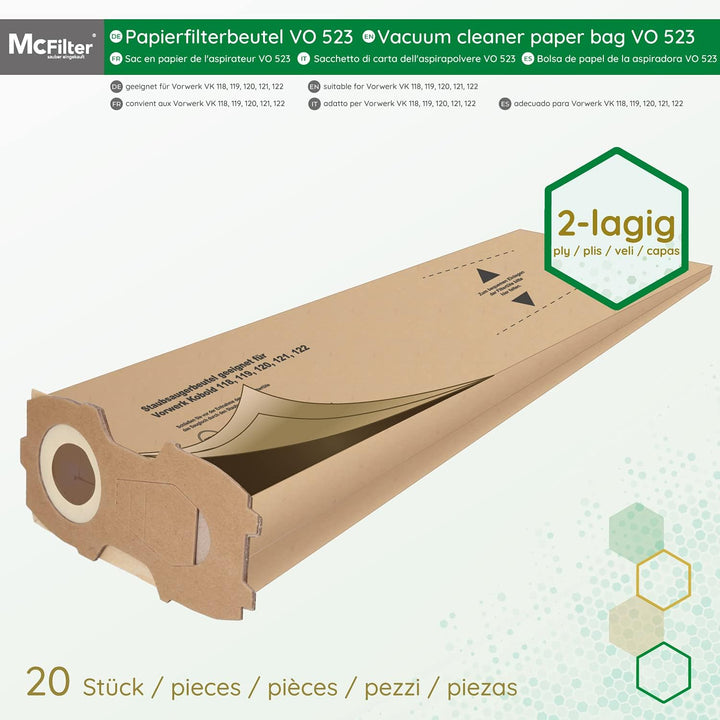 McFilter | 20 Staubsaugerbeutel + Duft geeignet für Vorwerk Kobold 118 119 120 121 122 Kobold VK118