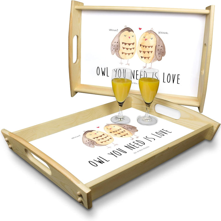 Mr. & Mrs. Panda Sofa Tablett Eulen Liebe - Geschenk, Liebesspruch, Dekotablett, aus Holz, Verliebt,
