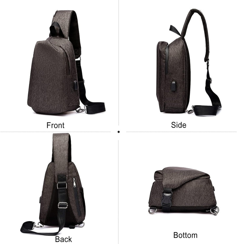 FANDARE Brusttasche Umhängetasche mit USB Business Sling Daypacks Sling Chest Bag Herren Schultertas